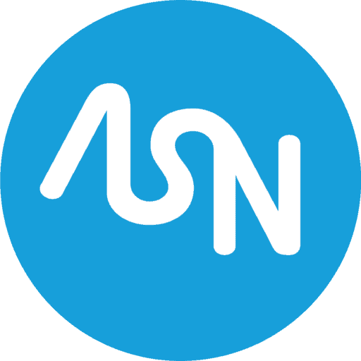 A white stylized "ASN" logo is elegantly set against a blue circular background, symbolizing the cutting-edge innovation of Alcatel Submarine Networks.
